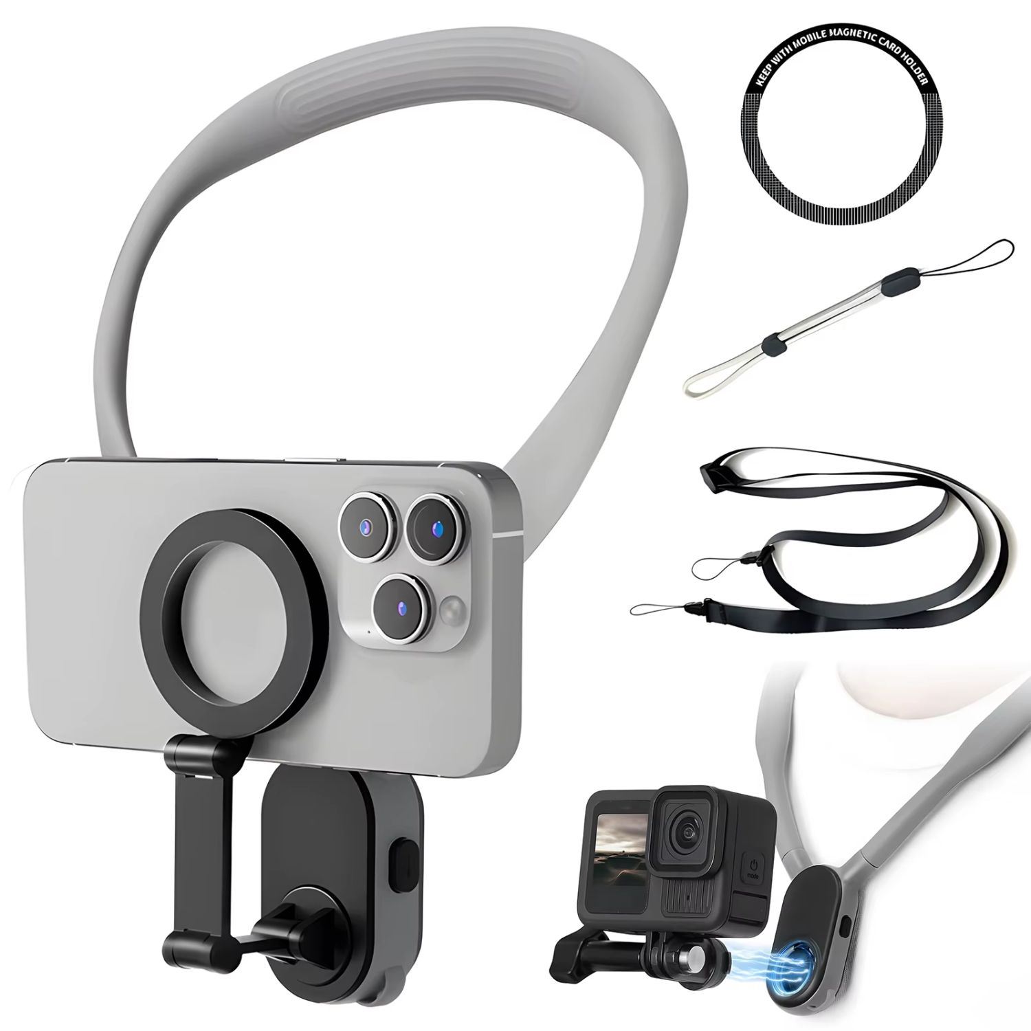 Soporte magnético de cuello Tashine LLC-A002 para GoPro, iPhone y Android, ideal para grabar en primera persona y deportes extremos